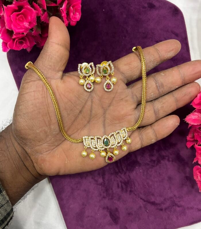Lotus Design Necklace with AD stones