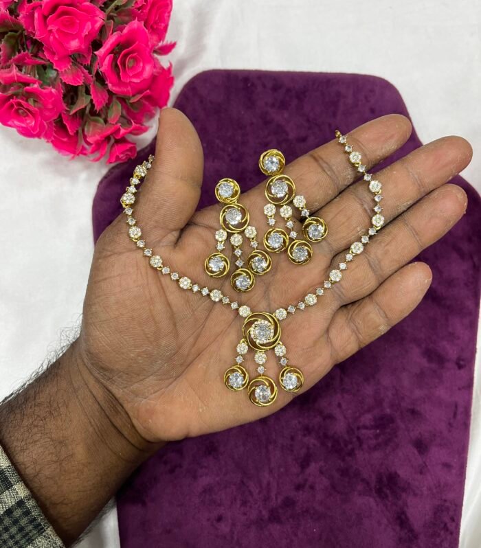 Diamond Copy Necklace With AD stone the Earing bit Long