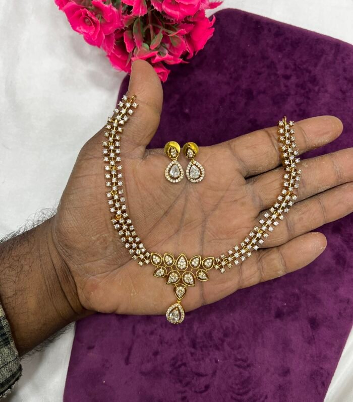 Lotus Pattern AD stones Traditional Necklace