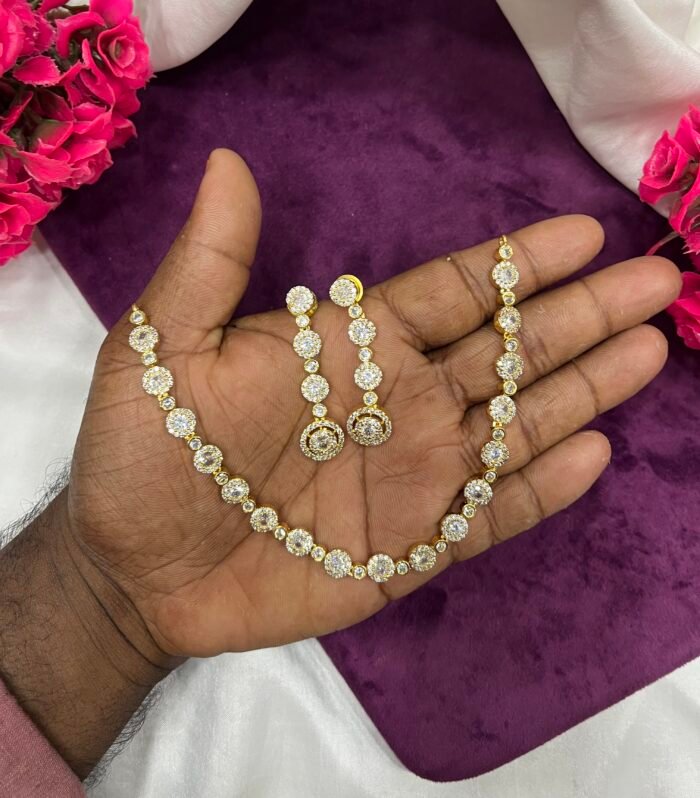 Gold Polish Necklace Complete AD Stone