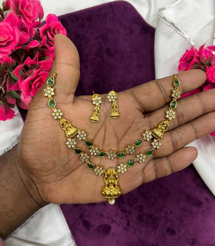 Double Layer Necklace Real Kemp with Lakshmi Design