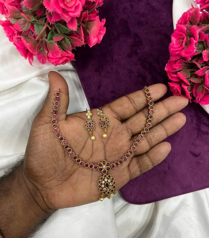 Premium Real Kemp Attigai Vintage Style Necklace