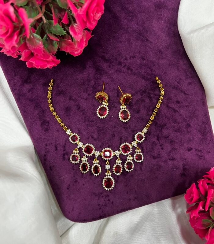 RedWine Drop Necklace For Western Dress and Contrast