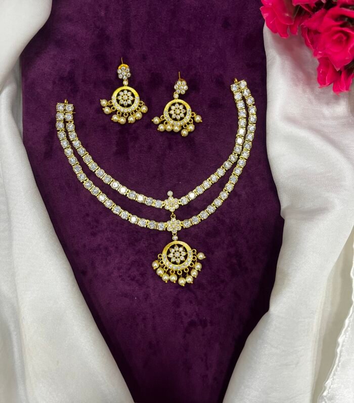 Double Layer White Stone with Attigai Necklace