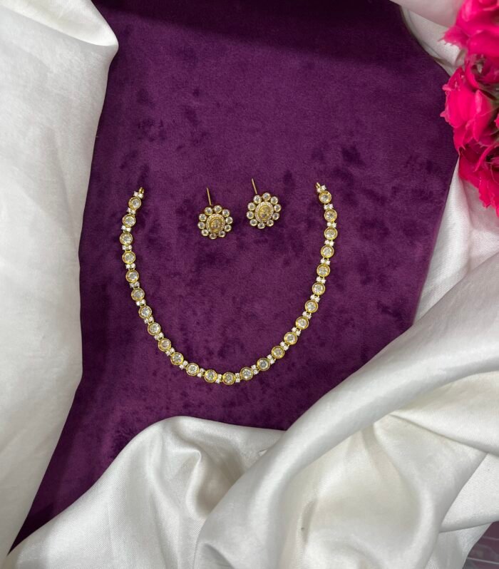 Simple One Line AD necklace with Round shape Stud