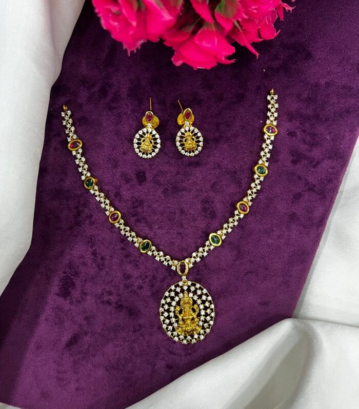 Real Kemp and AD stones Lakshmi Attigai Necklace