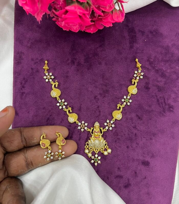 Embossed Peacock and Lakshmi Design Necklace