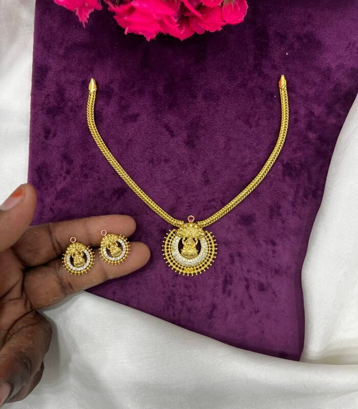 Gold Replica Necklace With AD stone Lakshmi Design
