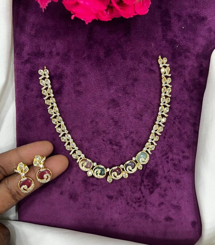 Carving Stone & Covered By AD Stone Necklace Premium Quality