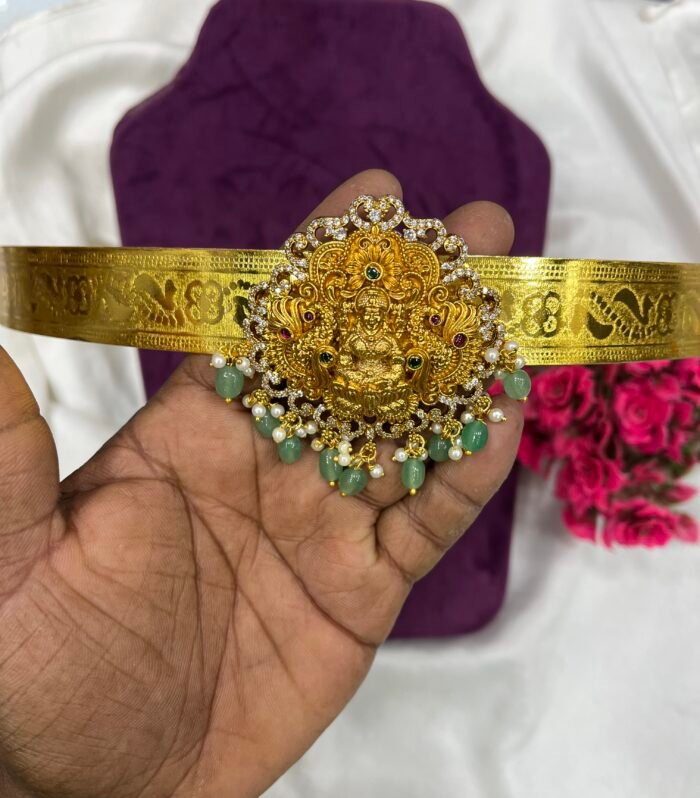Premium ADstones Lakshmi Single Pendent Hipbelt with Semi Precision beads..Belt complete design
