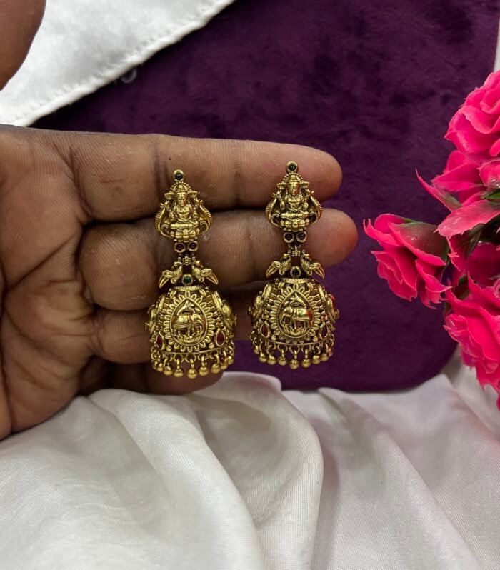 Real Antique Lakshmi Jhumka with Gold Hanging Balls