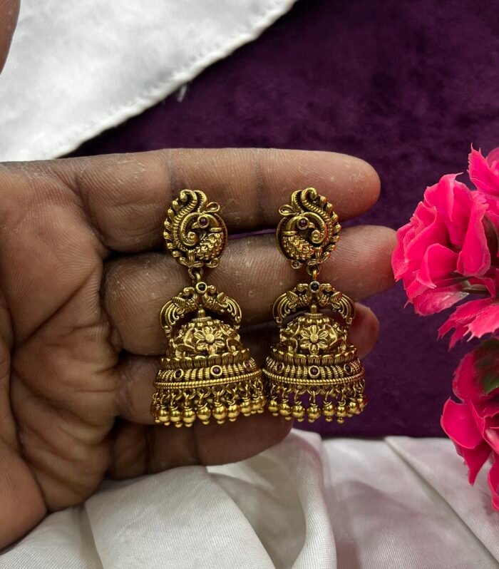 Antique Peacock Jhumka Lookwise Antique Gold design