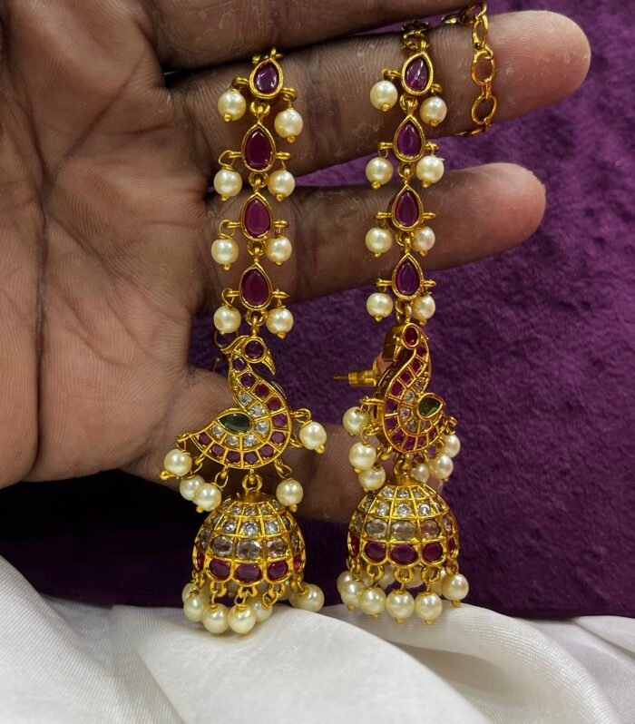 Real Kemp Peacock Jhumka with straight Mattal