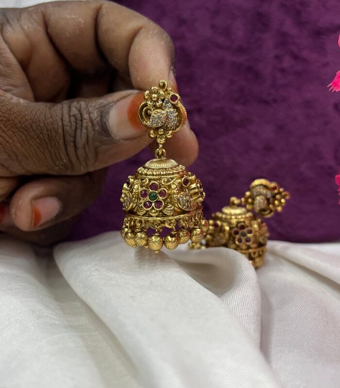 Real Antique Peacock Design Jhumka With AD stone