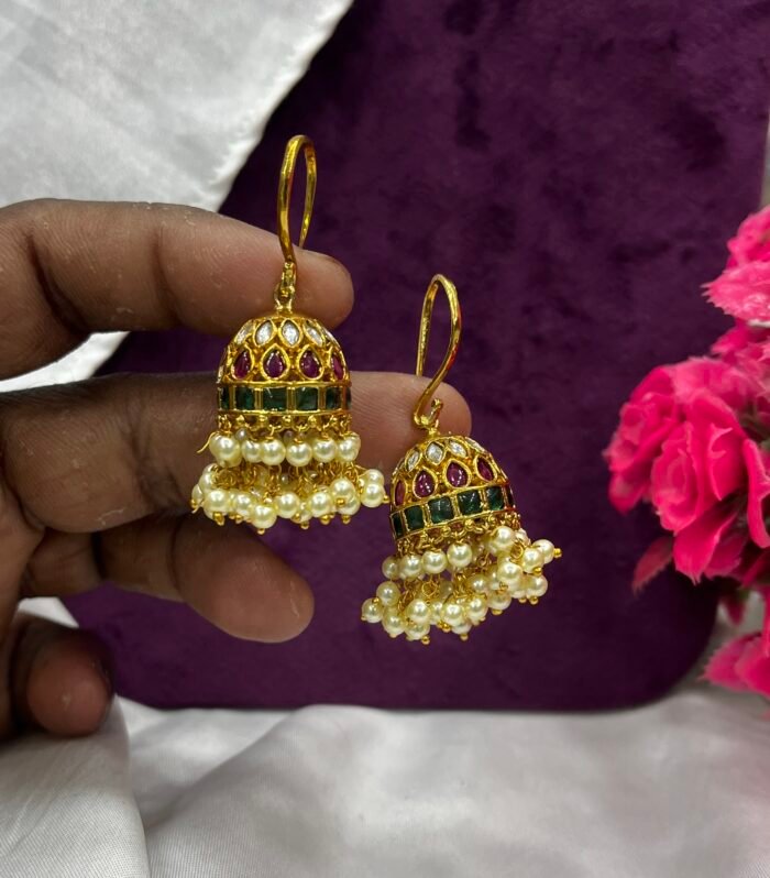 Real kemp Hook Jhumka Gutta pusalu design