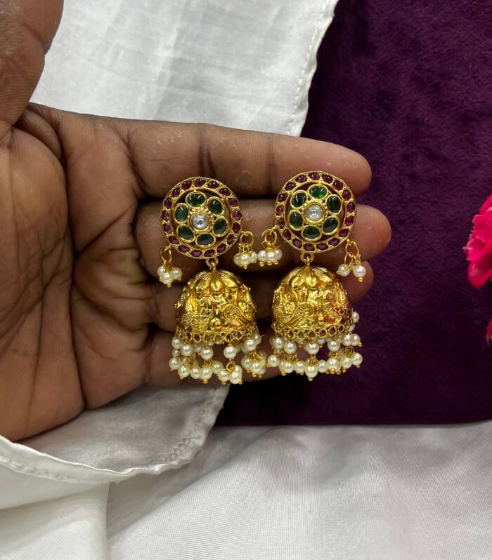 Real Kemp Gutta pusalu Jhumka design Beautiful Wear for Traditional Saree’s