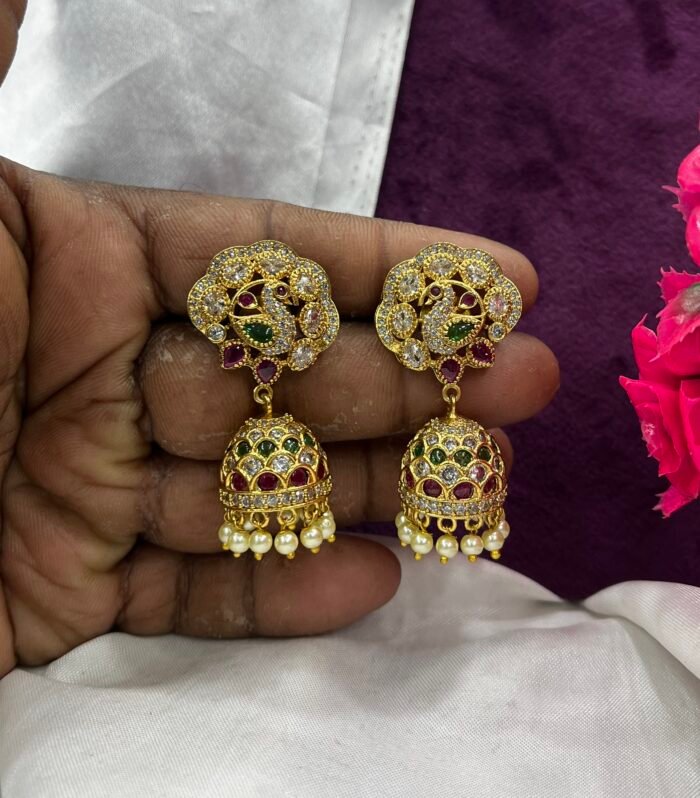 Real Kemp and AD stone Peacock Design Jhumka