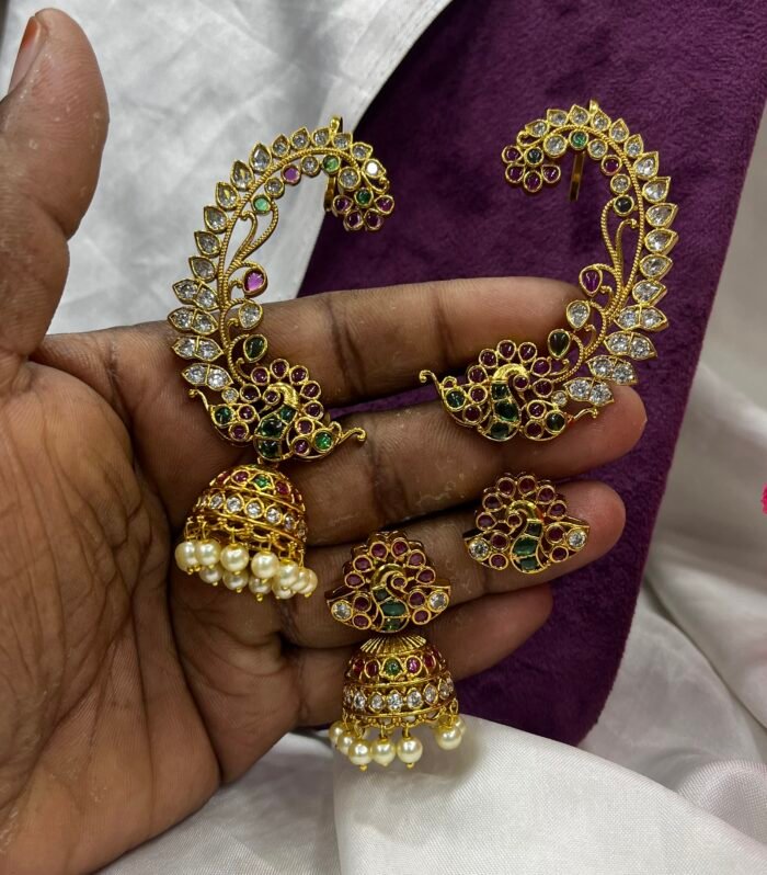 4 in 1 Type Of Real Kemp of Jhumka Earcuff Stud