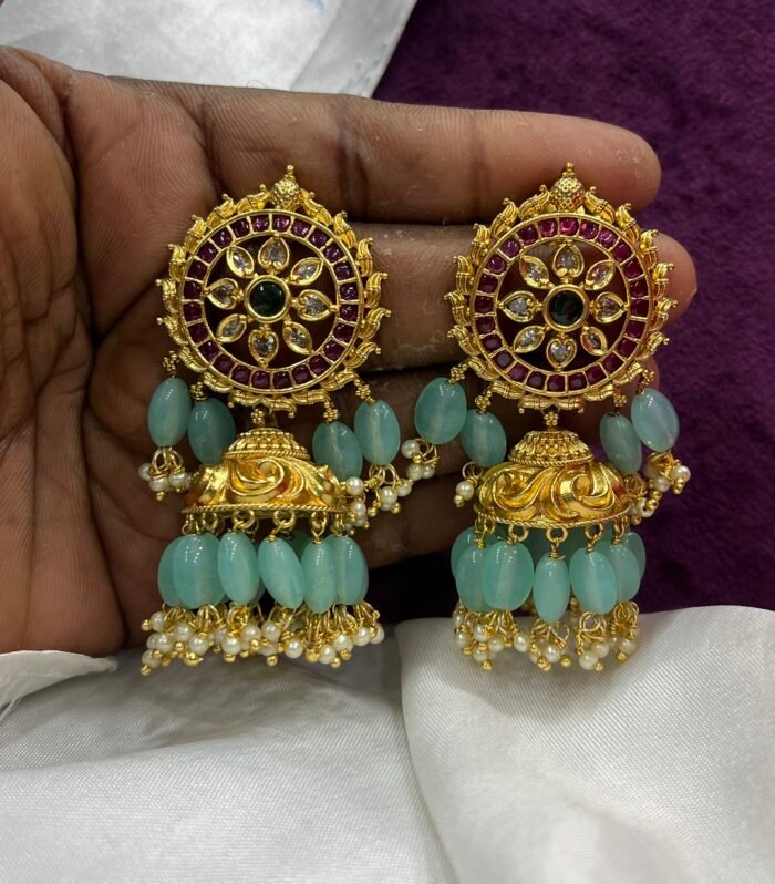 Real Kemp stone with Monalisa beads Jhumka