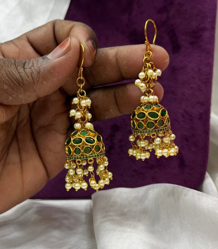 Real Kemp Hook jhumka Along with Gutta pusalu Design
