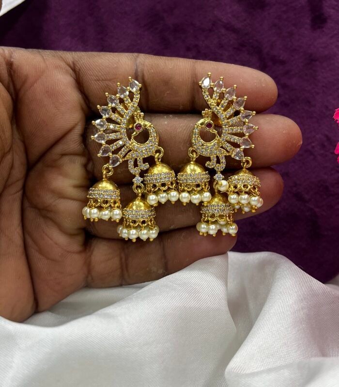 Peacock Three style of Jhumka With AD stones