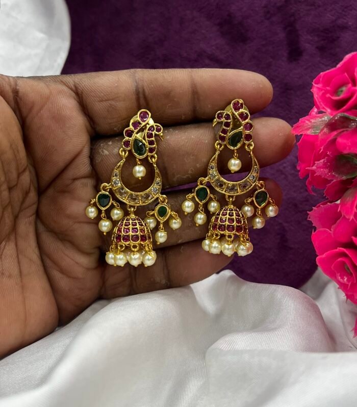 Peacock Real Kemp stone Jhumka