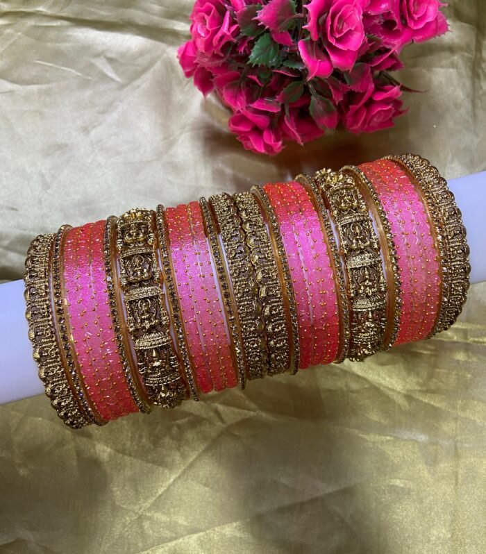 ANTIQUE GOLD LAKSHMI MODEL BRIDAL BANGLE SET