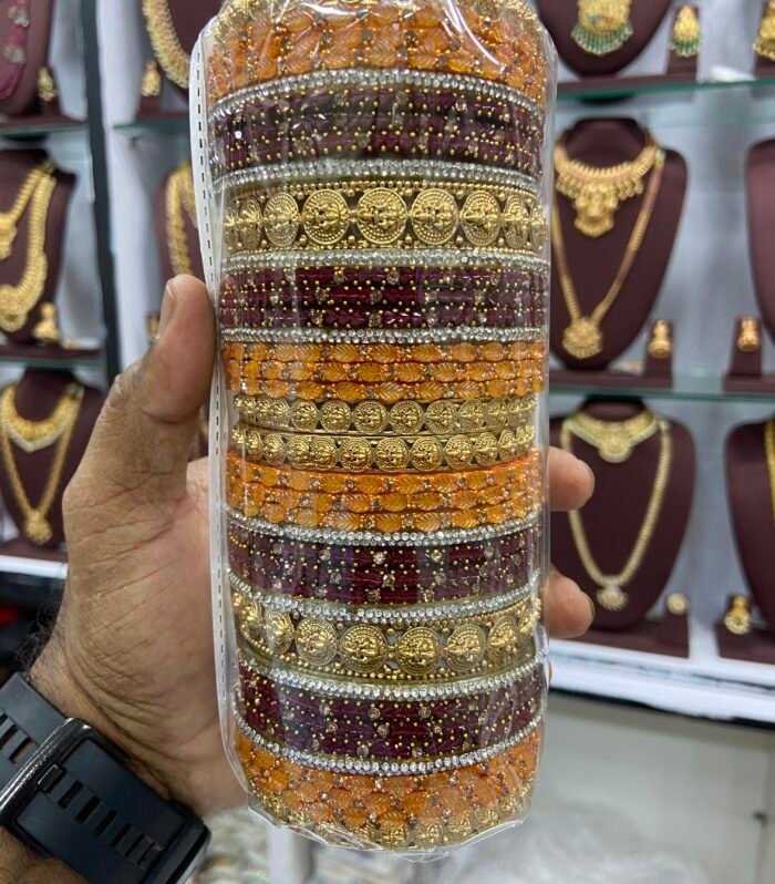 Coin Antique Bangles along with Leaf and Heartin Glass bangles