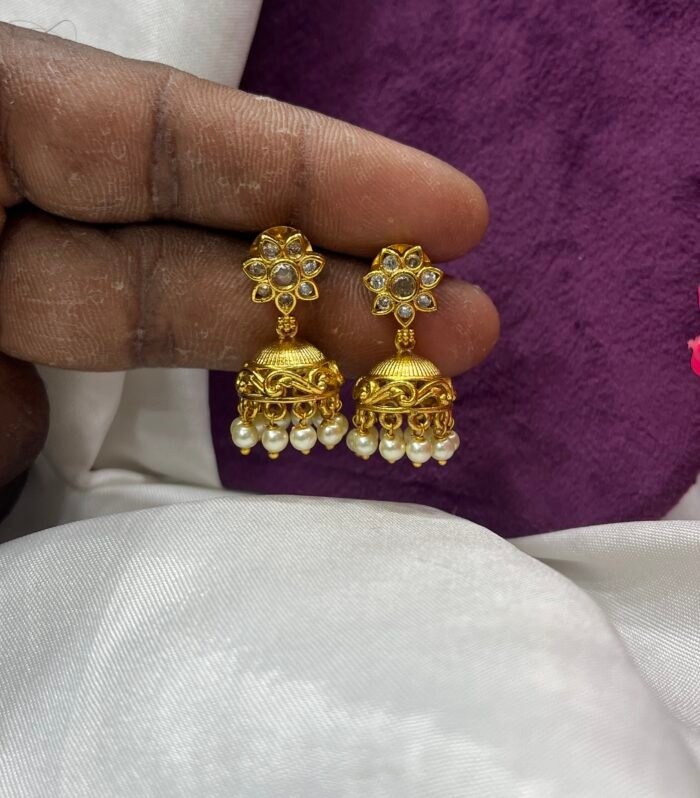 Cute and small Jhumka Matt finish with AD stones