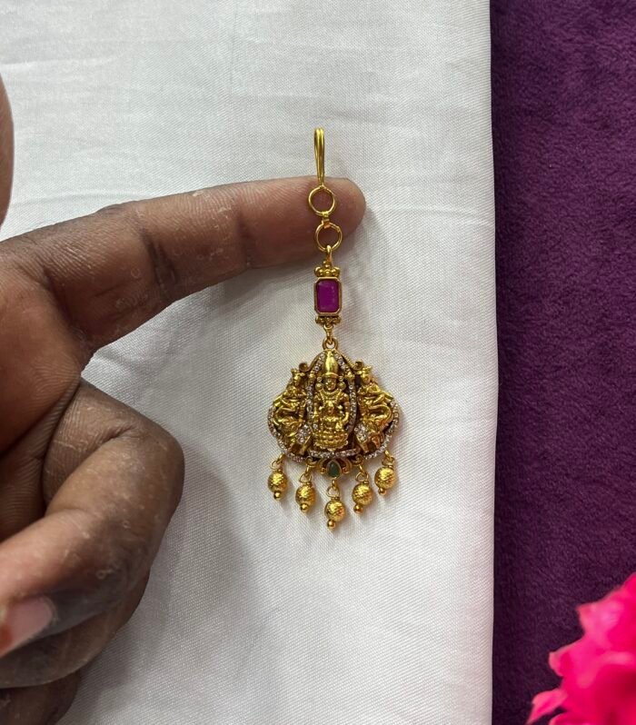 Lakshmi Design Pink stone Tikka With AD stones embossed design