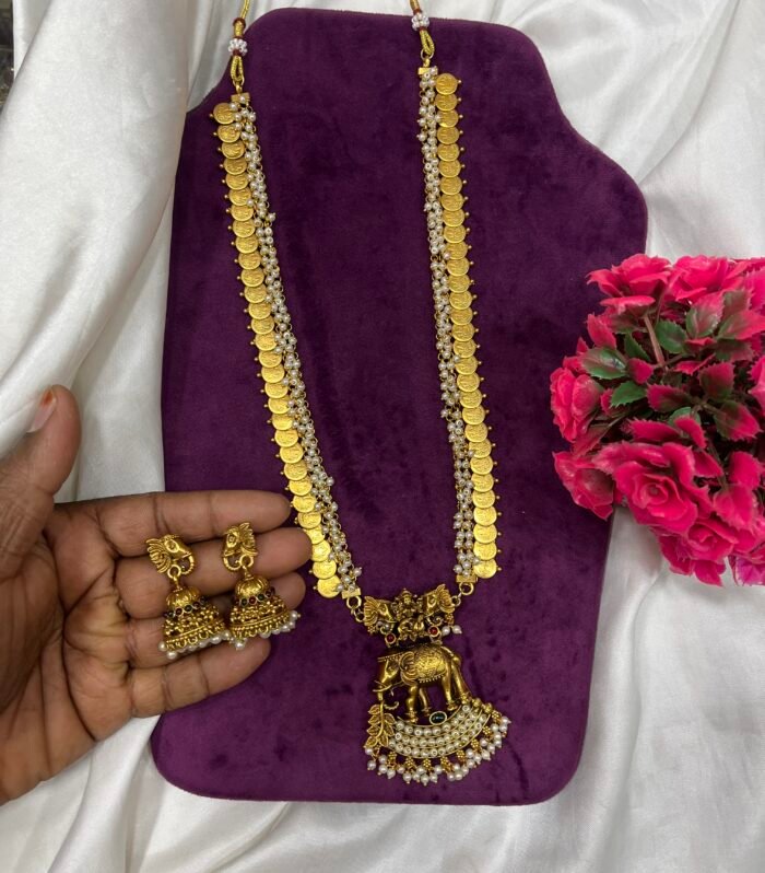 Cluster Pearl Kaasu maala along with Elephant Design