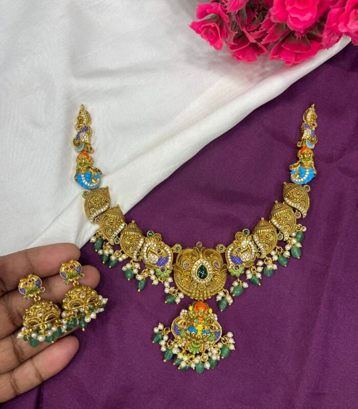 Hand painted Heavy Look Lakshmi design along with Jhumka