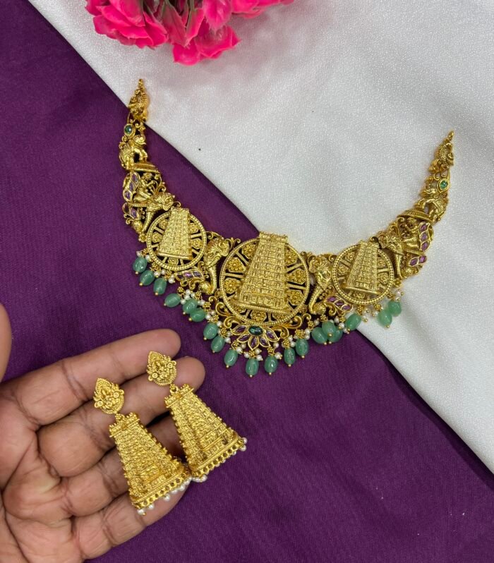 Goburam Necklace Design The real Gold Design with Gopuram Jhumka