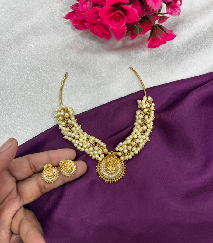 Premium Pearl Cluster Necklace with Lakshmi Design