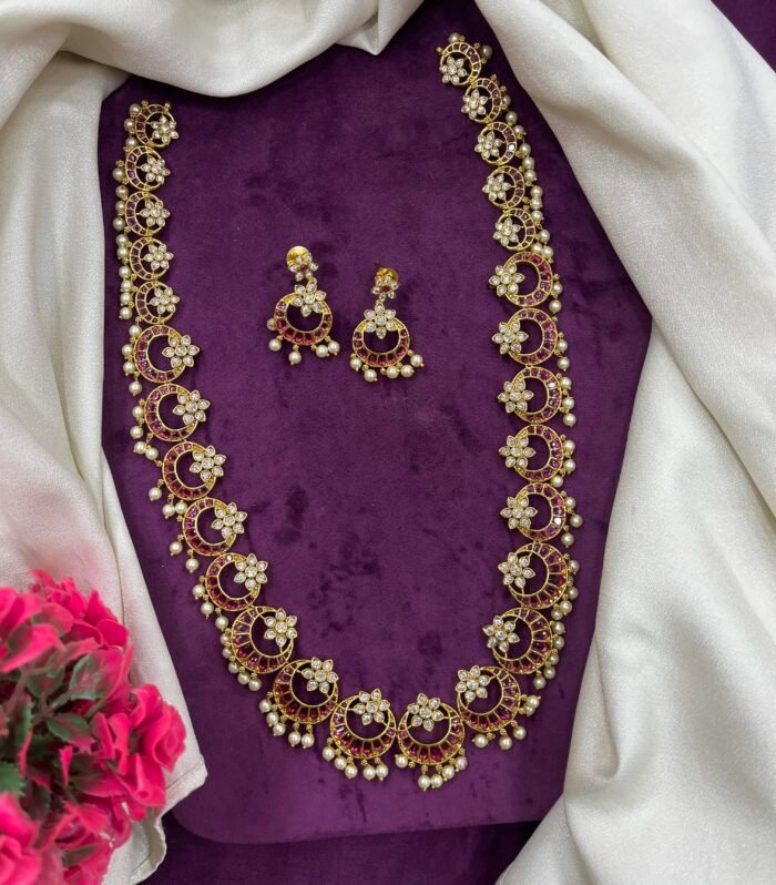 Real kempstone Traditional Wear Haram with Pearl hanging